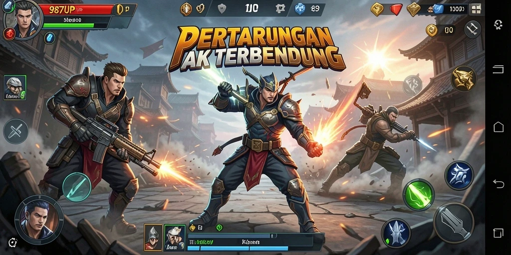 Tangkapan layar gameplay 987UP menampilkan pertarungan epik dengan grafis yang memukau.