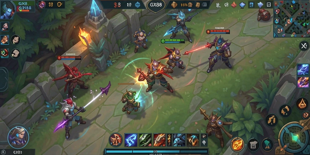 Tampilan gameplay GX88 yang seru dan dinamis dalam pertempuran MOBA.