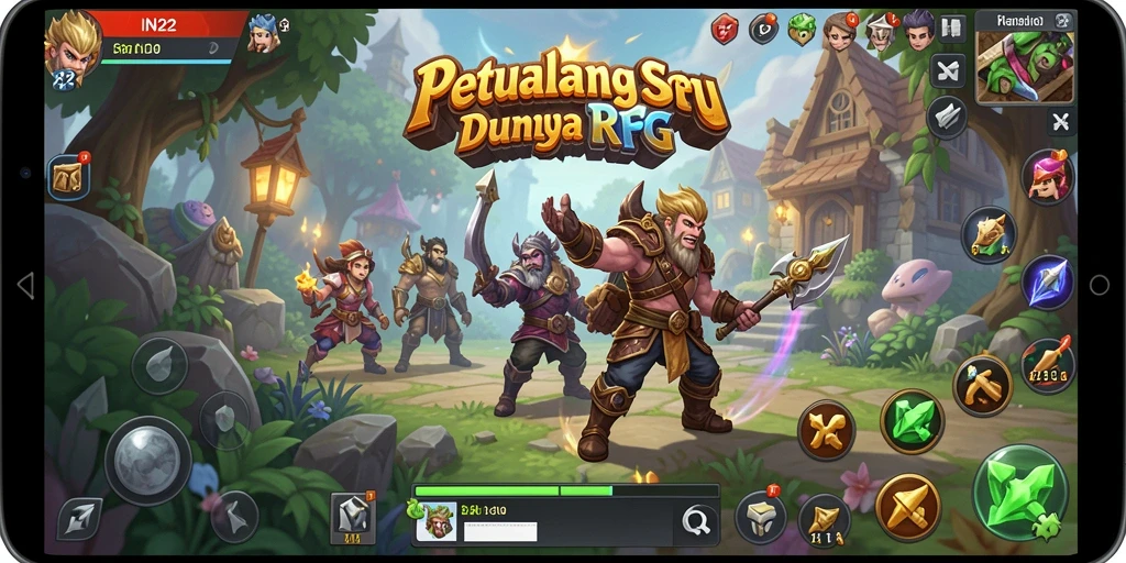 Tangkapan layar utama IN22 memperlihatkan aksi pertarungan mendebarkan di dunia RPG.