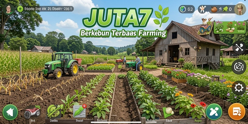 Tangkapan layar dari gameplay <strong>JUTA7</strong> menampilkan suasana berkebun yang ceria.