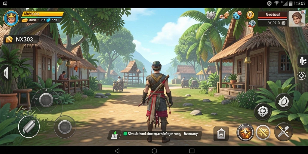 Screenshot NX303 menampilkan karakter dan lingkungan simulasi yang menarik.