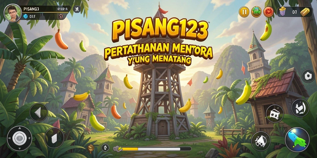 Screenshot permainan PISANG123 menampilkan aksi menara yang intens.