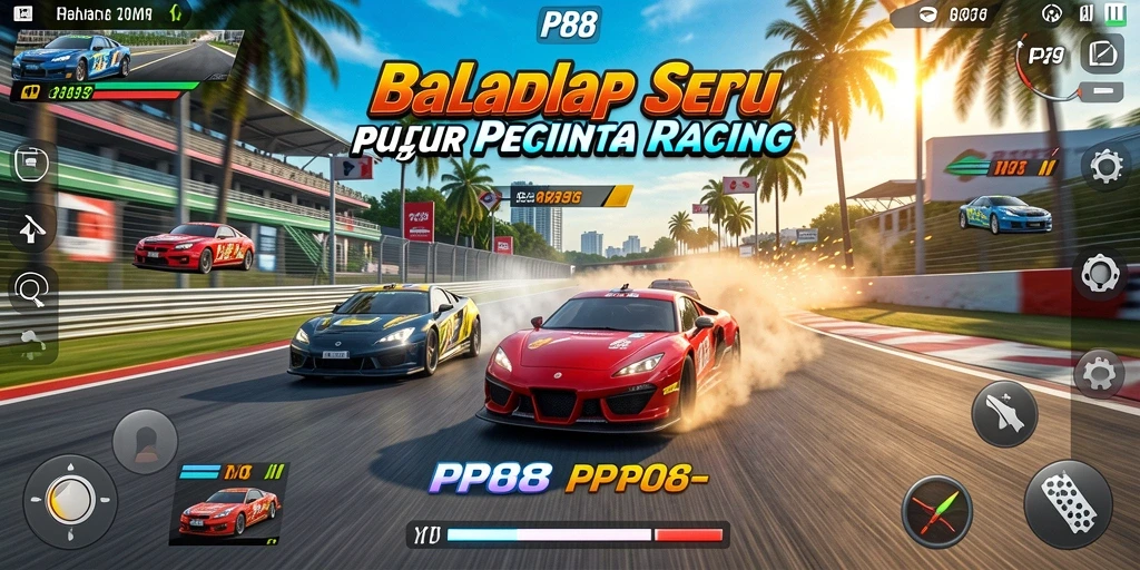Screenshot menunjukkan gameplay balap yang mendebarkan di PP88.