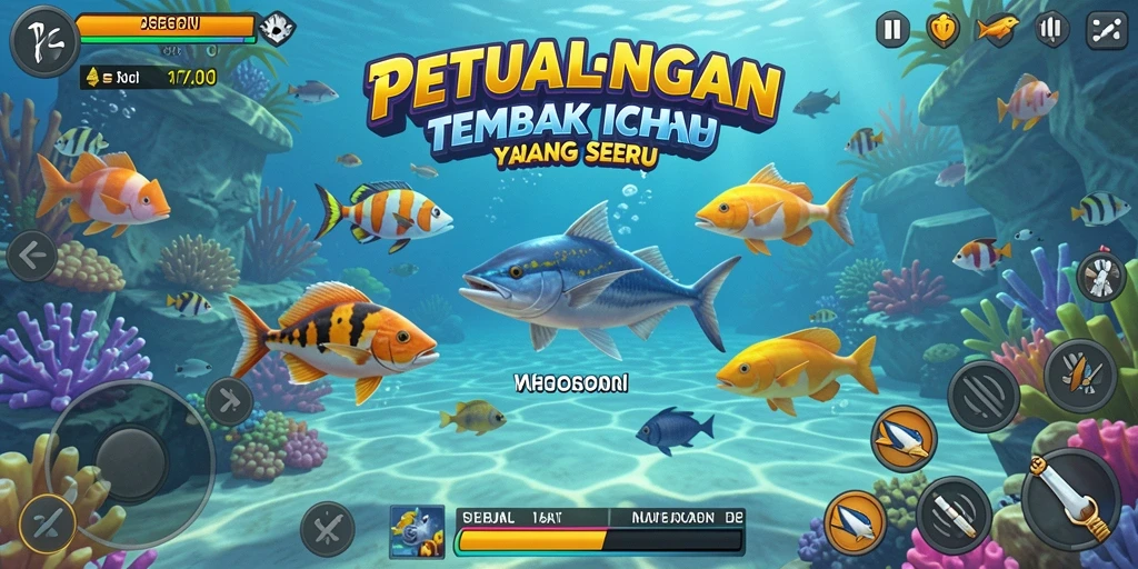 Screenshot menampilkan aksi menembak ikan yang mendebarkan.