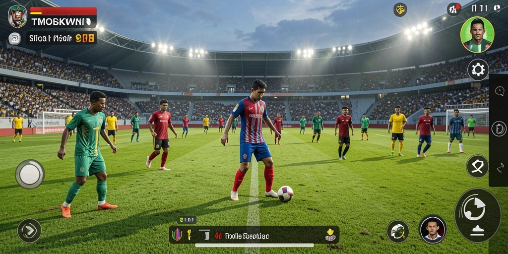 Tampilan layar game TMOKWIN dengan aksi sepak bola seru.