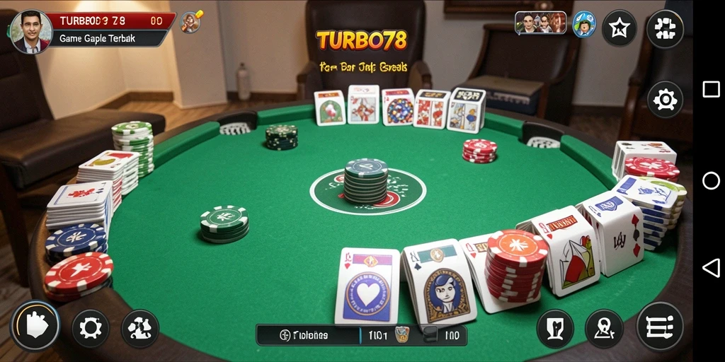 Screenshot gameplay TURBO78 menampilkan suasana permainan Gaple yang seru.
